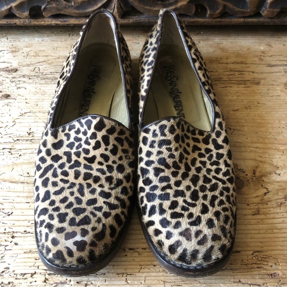 Yves Saint Laurent YSL Leopard Print Calf Hair Slip On Loafers Designer Italy 7M - Picture 5 of 17